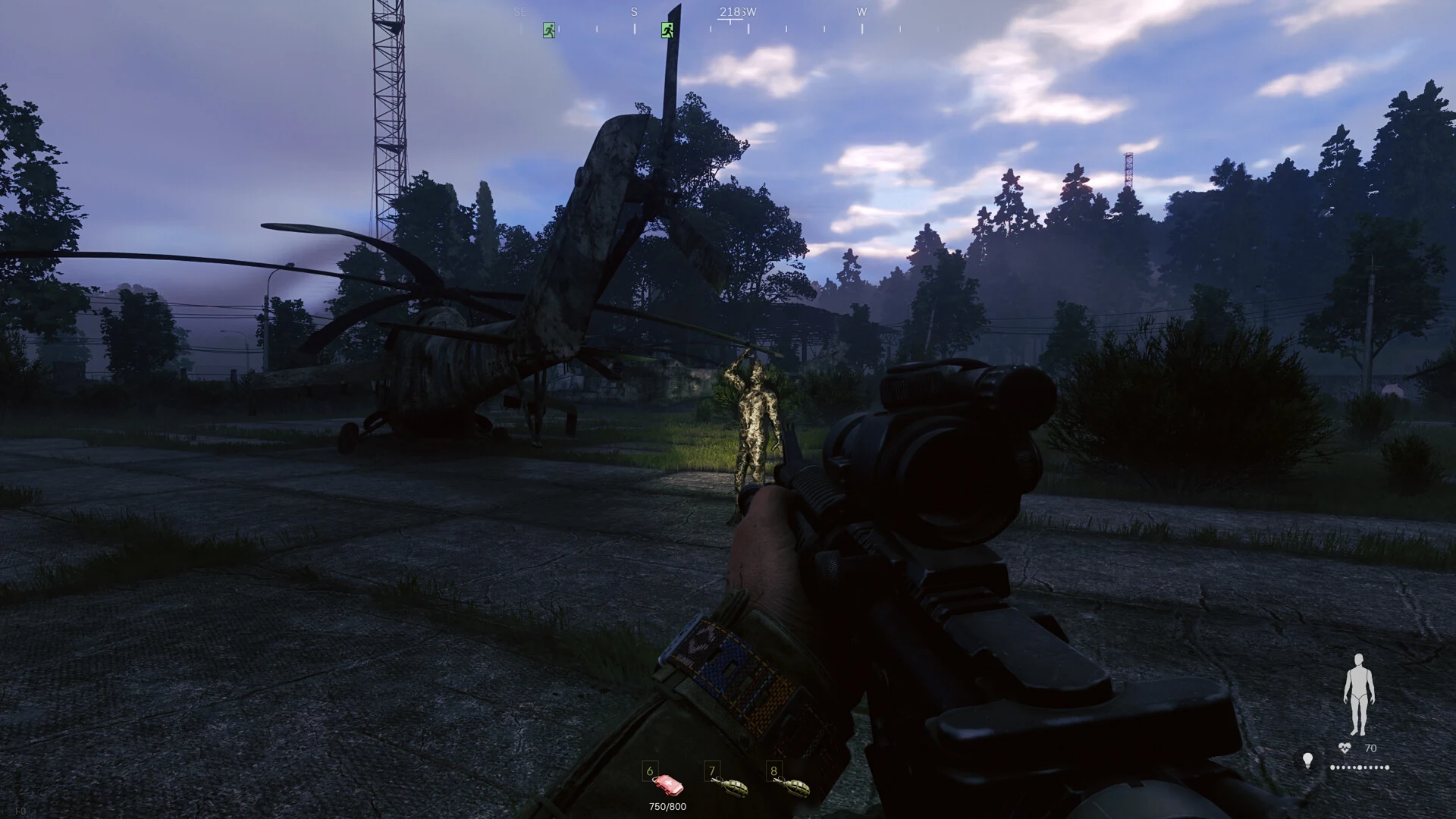 Official encounter scene beside wreckage at night